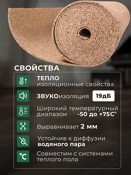 Фото Подложка рулонная Amorim пробковая, GO4CORK NATURE 2-5 мм под ламинат и паркет бежевая – купить в Перми: цена, описание, фото. Интернет-магазин 2