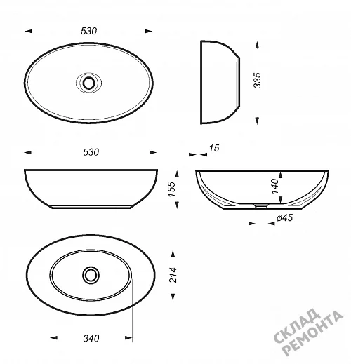 Фото Раковина накладная Sanita Luxe Ringo RNGSLWB01, 53 см купить в Перми: цена, описание, фото. Интернет-магазин 3
